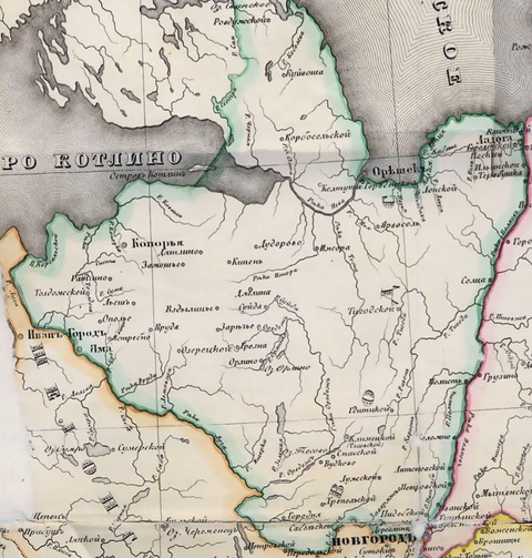 Водская пятина. Фрагмент карты составленной К. Невольным в 1851 г